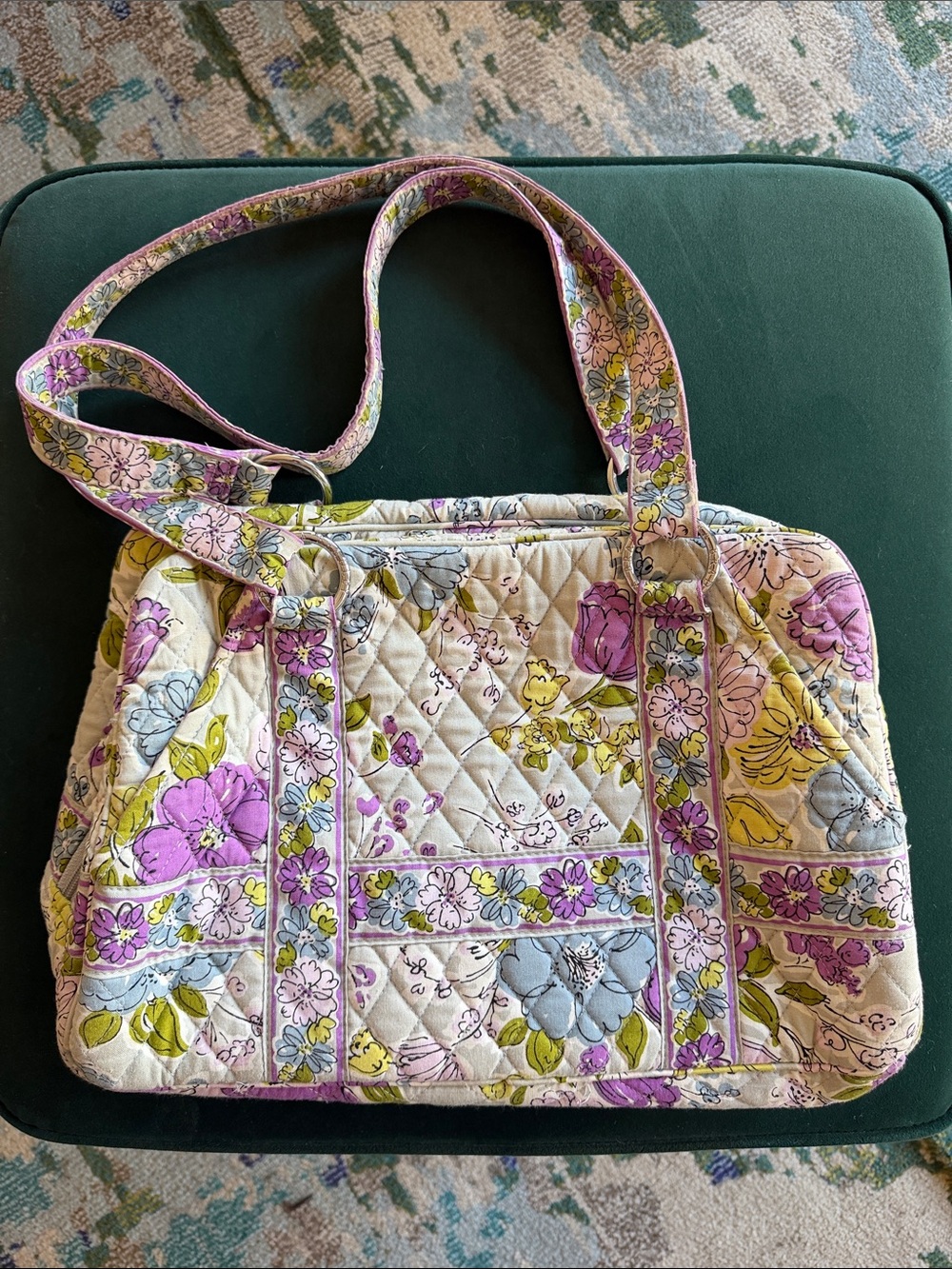 Vera Bradley Quilted Shoulder Bag in Lavender, Yellow and Light Blue